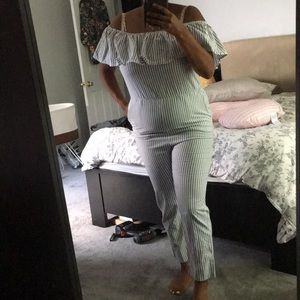 H&M jumpsuit 10 blue white stripes linen romper